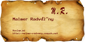 Malmer Radvány névjegykártya